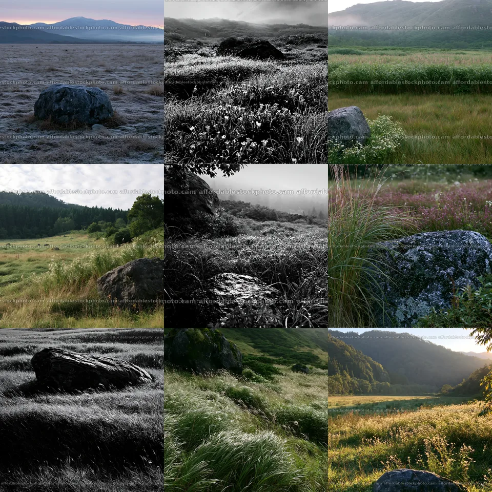 Aomori Climate Resilient Meadow With Boulder Stock Photography Bundle – stock photography bundle preview