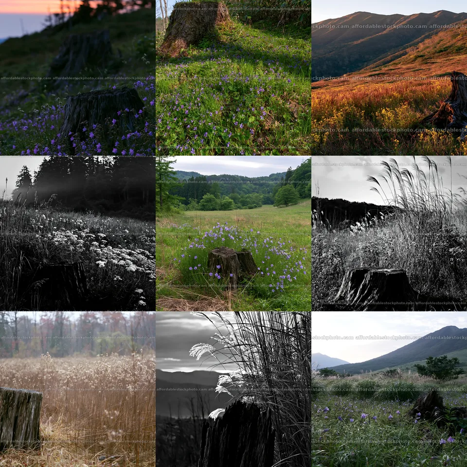 Fukushima Native Meadow With Weathered Stump Stock Photography Bundle – stock photography bundle preview