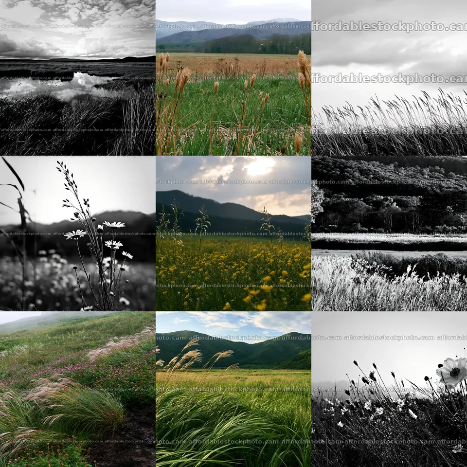 Iwate Rain Refreshed Meadow Seedhead Foreground Stock Photography Bundle – stock photography bundle preview