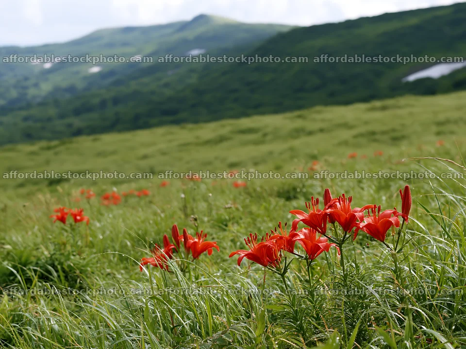 Expansive Hokkaido restoration meadow with dewdrops – stock photography preview