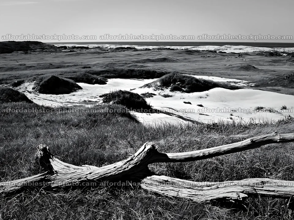 Chiba coastal climate meadow with driftwood in the foreground – stock photography preview