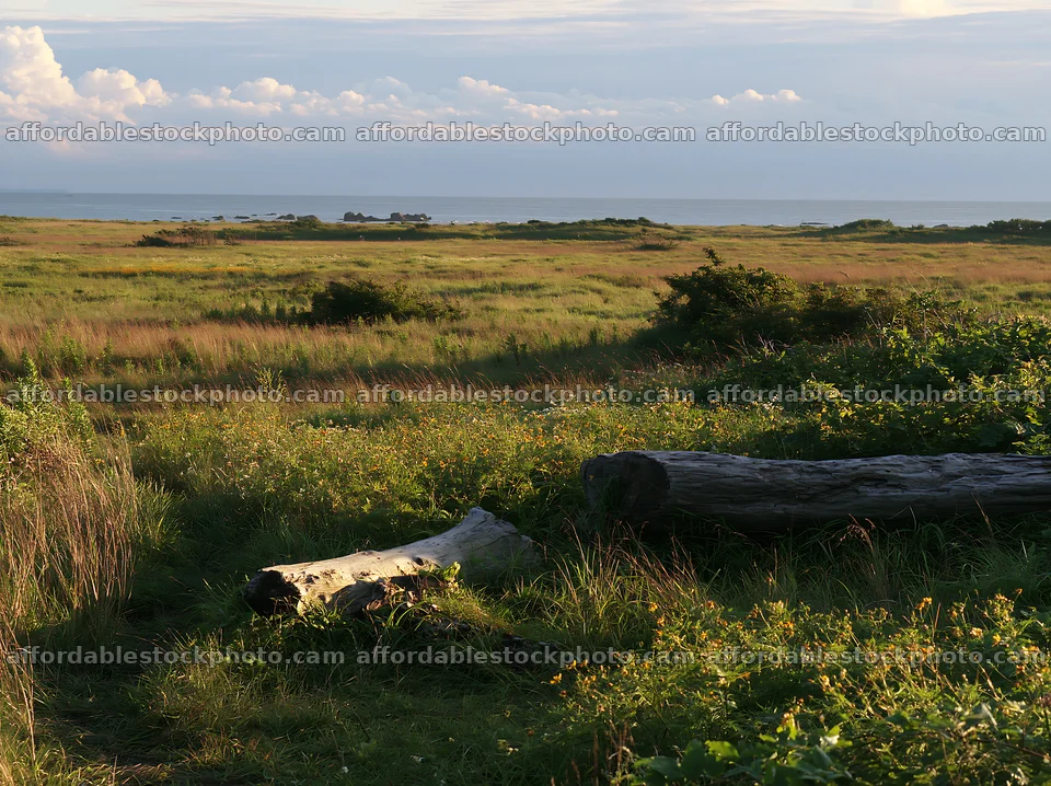 Chiba coastal climate meadow driftwood in the foreground – stock photography preview