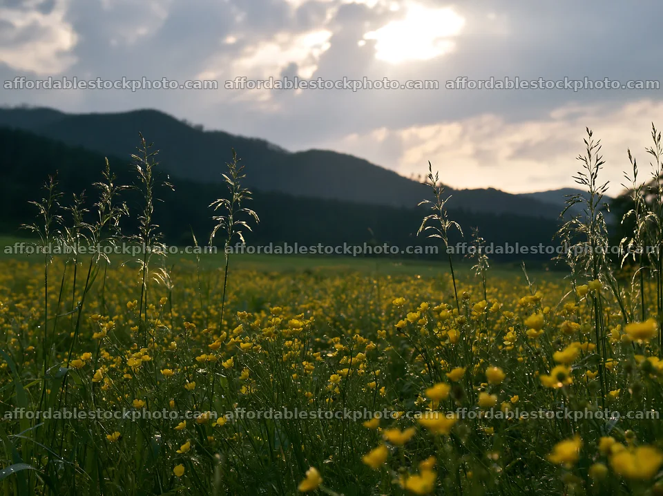 Iwate rain refreshed meadow seedhead foreground – stock photography preview
