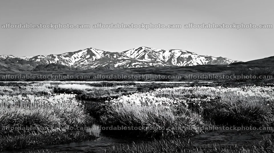Akita snowmelt meadow with silver grasses under clear blue sky – stock photography preview