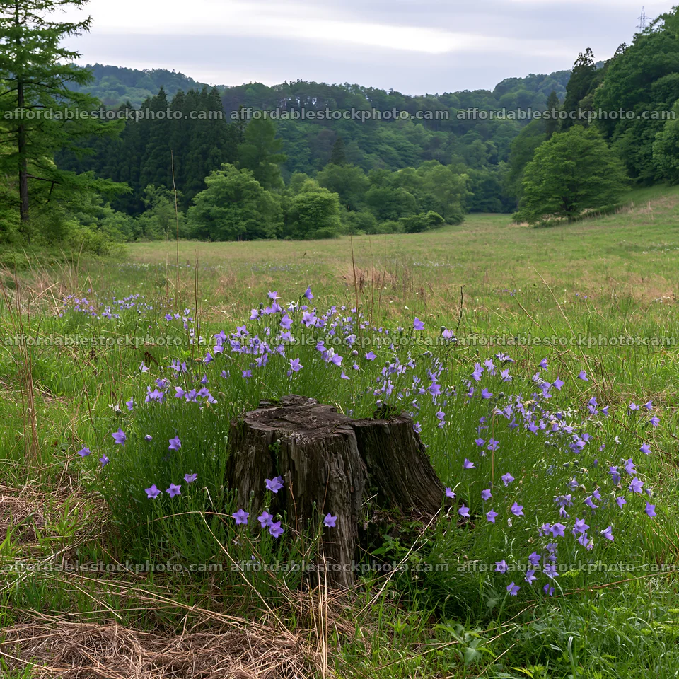 Fukushima native meadow with weathered stump – stock photography preview
