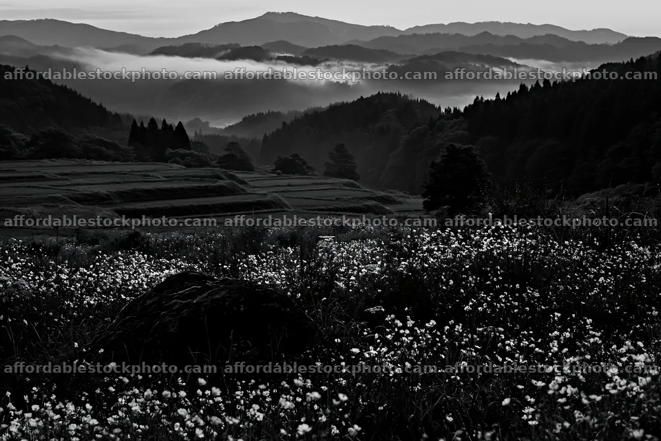 Miyagi spring recovery meadow mossy stone view in mountain field – stock photography preview
