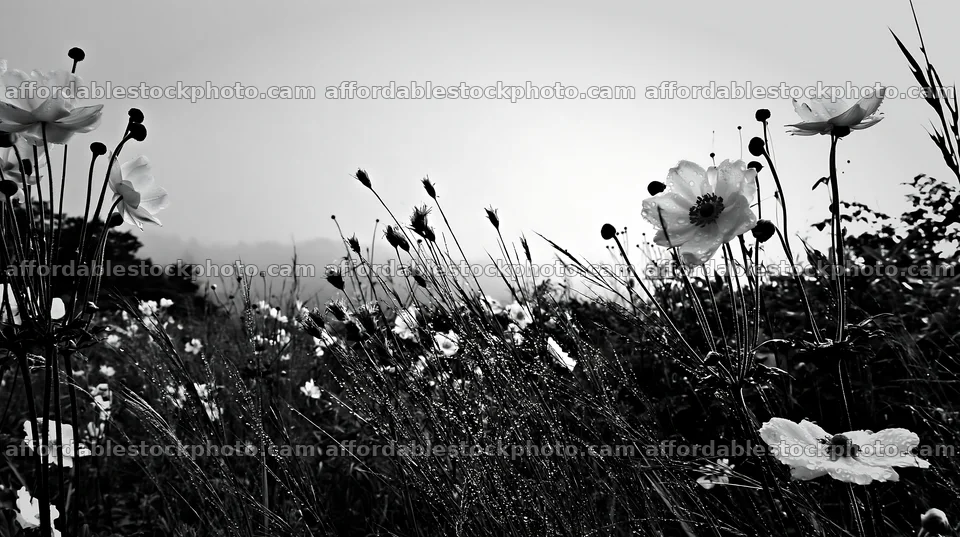 Iwate rain refreshed meadow seedhead foreground – stock photography preview